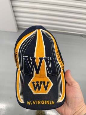 Vintage West Virginia Mountaineers Football Adjustable Strapback Hat Navy Blue G